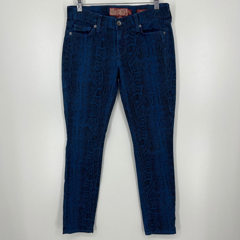 Lucky Brand Lucky Legend Capri Jeans Womens 6/28 Blue Snakeskin Animal Print USA